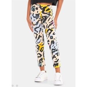 NWT Adidas Leggings Kids Large 13-14 Year Animal Print Tri Stripe Cotton Stretch